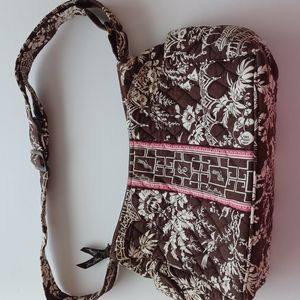 Vera Bradley brown and pink adjustable strap crossbody hobo style bag pockets